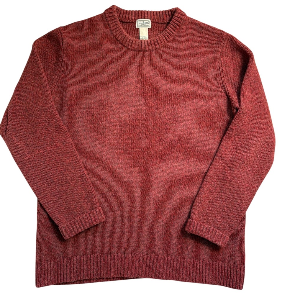 LLBean VINTAGE Mens XL Tall Mountain Red‎ Marled Ragg Crewneck Sweater 100% Wool